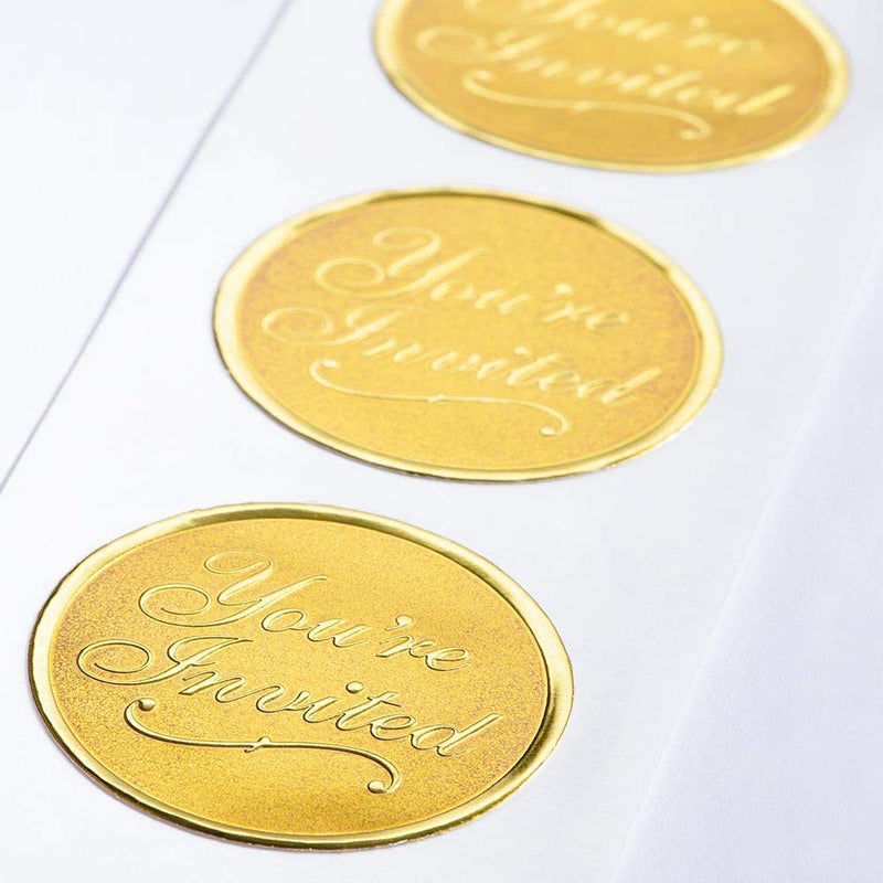 PaperDirect Gold You're Invited Round Embossed Foil Seals, 48 Count - Image 4